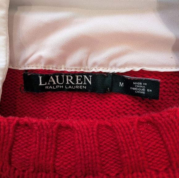 Vintage Ralph Lauren Logo Red Sweater with White Collar | Medium - Picture 6 of 6
